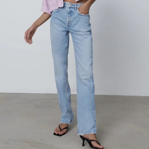 ZARA Straight Leg Mid Rise Full Leg Blue Jeans Size 2 NWT - Picture 7 of 7